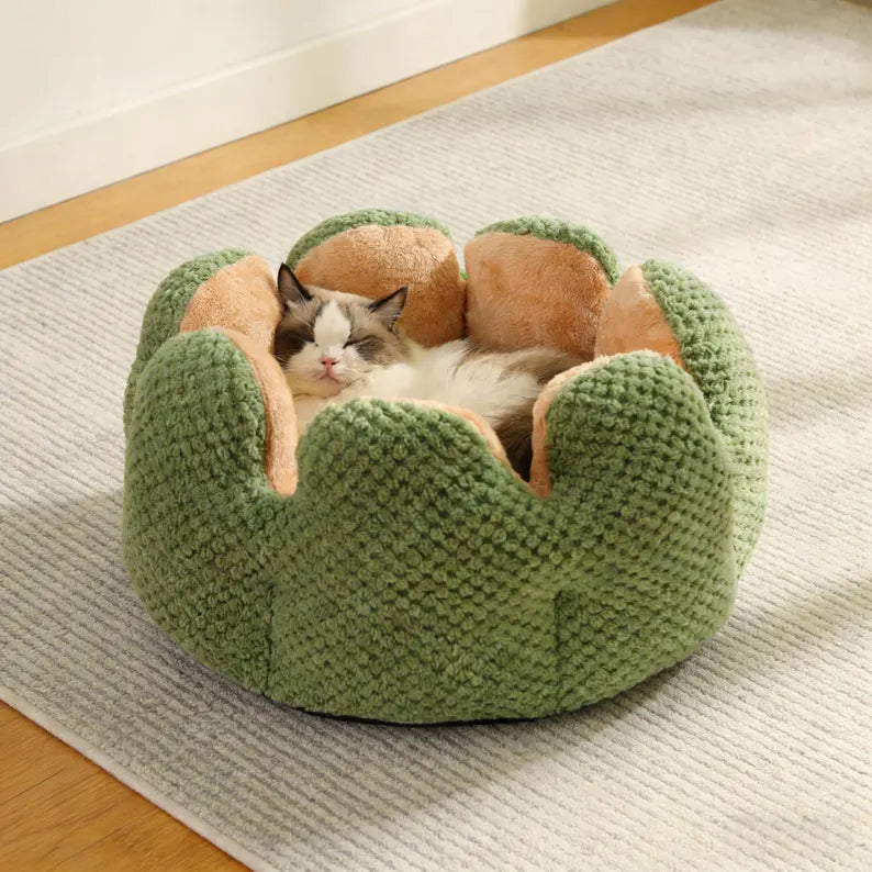 Cactus Plush Pet Bed – Cozy Washable Bed for Cats & Small Dogs