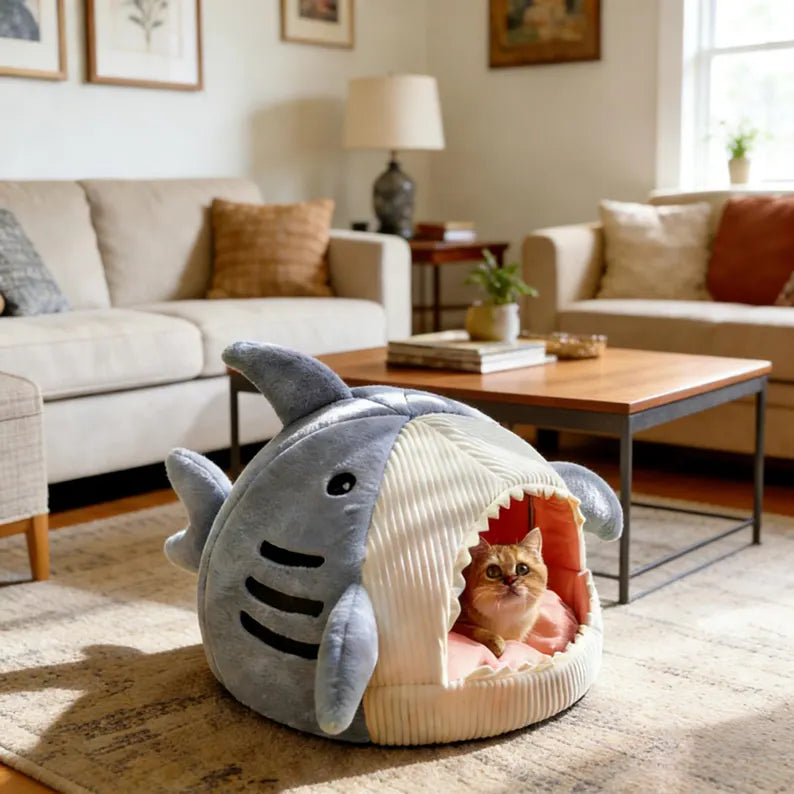 Shark Cat Bed – Warm Plush Hideout for Cats & Kittens