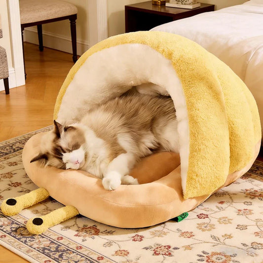 Snail Cat Cave Bed – Cozy Plush Nest for Small Cats
