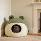 Frog Shaped Cat Bed, Semi-Enclosed Plush Pet Nest