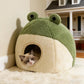 Frog Shaped Cat Bed, Semi-Enclosed Plush Pet Nest
