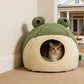 Frog Shaped Cat Bed, Semi-Enclosed Plush Pet Nest
